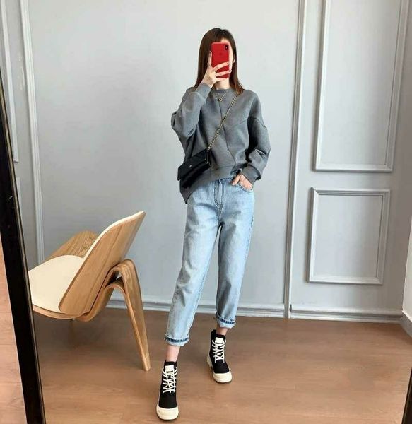 

tkbrz japanese sweatersweater sweater autumn new age loose irregular slimming solid color round neck fashion women's jofxs, Black