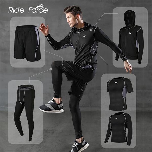 

5 pcs/set men's tracksuit gym fitness compression sports suit clothes running jogging sport wear exercise workout tights 201207, Gray