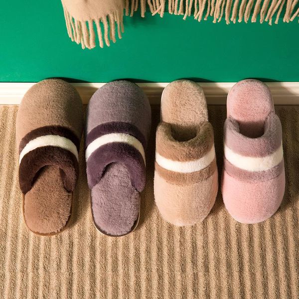 

slippers couple cotton female winter home warm plush male autumn, Black