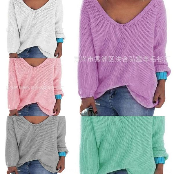 

ngkq8 2020 new women's v-neck large rzsit solid color casual sweater pullover coat pullover size coat women's, White;black