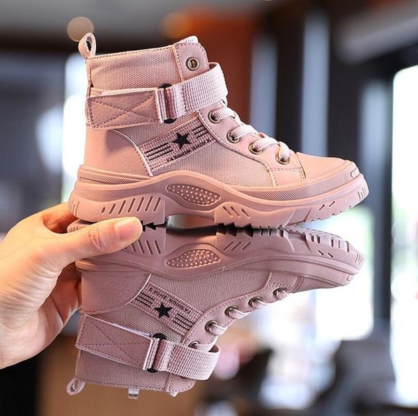 

autumn winter fashion children martin boots kids shoes boys girls plush ankle snow boots leather baby motorcycle fashion boots wmtlni, Black