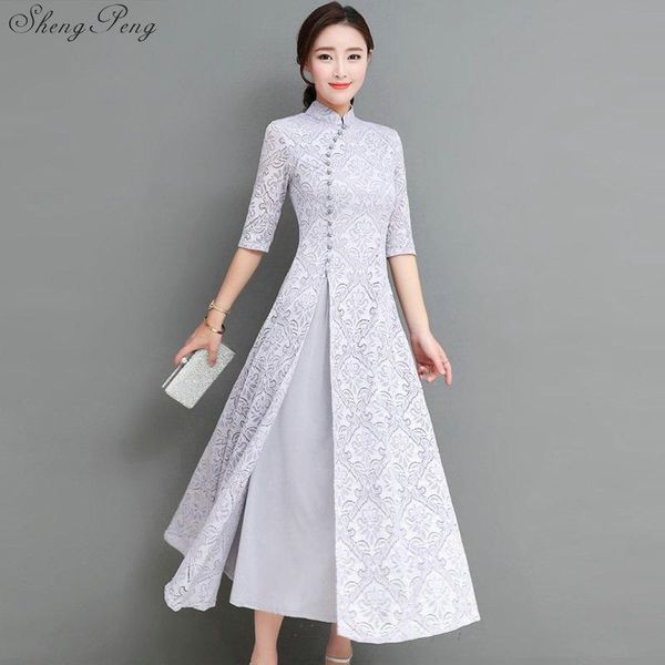 

ethnic clothing 2021 summer women elegant retro chinese traditional dress silk cotton cheongsam female lady wedding casual design qipao cc55, Red