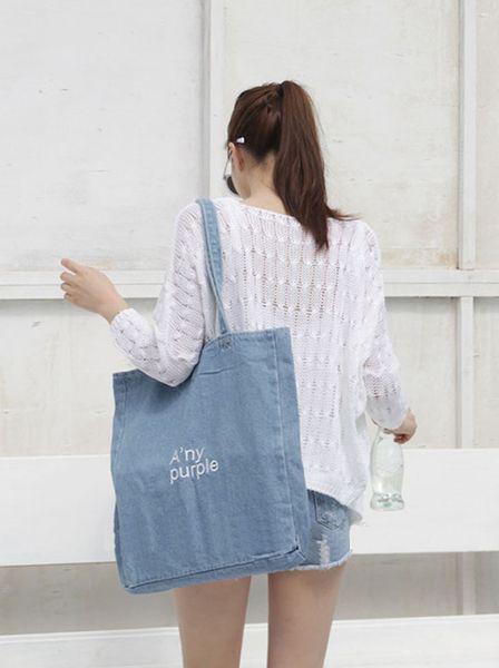 

new style large capacity shoulder literary women lapshoulder bag female denim cloth clutch