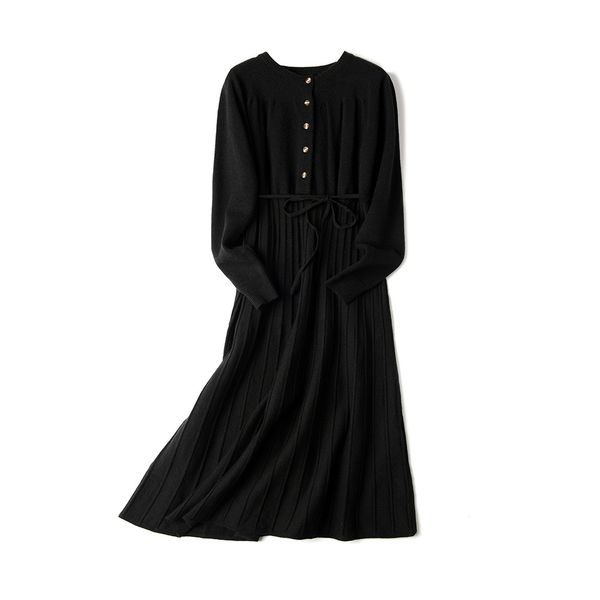 

2021 new autumn winter maxi women sleeve loose female long sweater with belt elegant a-line button dress 1ka6, Black;gray
