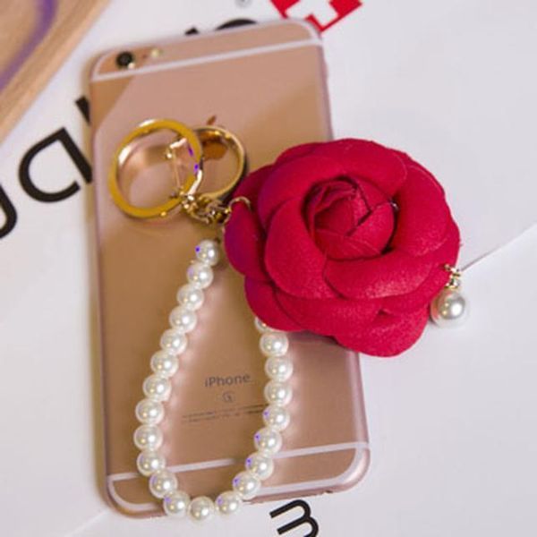 

new arrival camellia flower imitation pearl women key chain golden fashion key ring women bag pendant car key eh593 h bbynfr