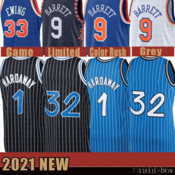 

2021 new shaquille basketball jersey 32 mens penny 1 hardaway mesh tracy 1 mcgrady retro rj 9 barrett patrick 33 ewing grey, Black;red