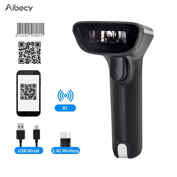 

aibecy 2-in-1 handheld barcode scanner 2.4g wireless & usb wired bar code reader two-way manual/auto continuous scanning