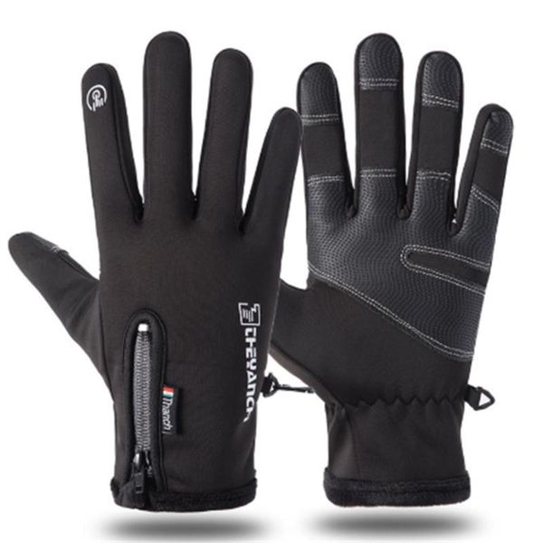 

five fingers gloves winter touch screen zipper windproof waterproof plush lined mitten 10.20, Blue;gray