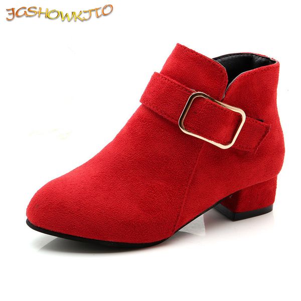 

girls martin shoes spring autumn flock leather children fashion kids warm winter boots botas high heels buckle q1117, Black;red
