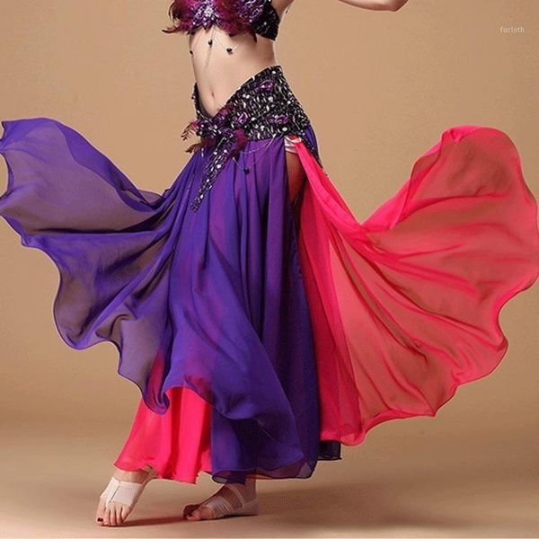 

lady belly skirt female 2 layers belly dancing skirts girls double split dancing costumes girls wear 11 colors b-68451, Black;red