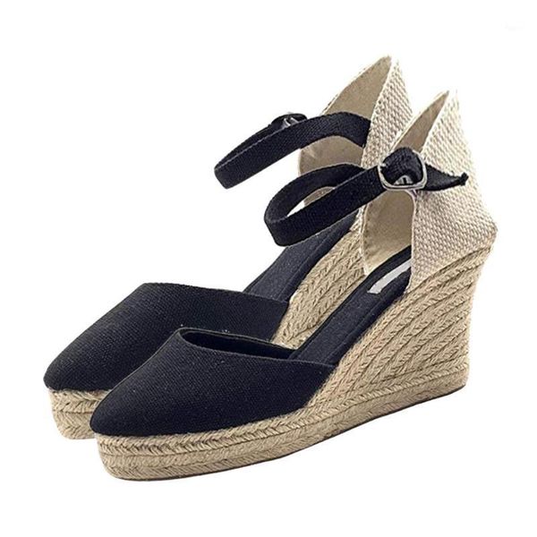 

dress shoes women's bohemian canvas sandals thick-soled ethnic style wedge dames schoenen zomer sandalias de verano para mujer1, Black