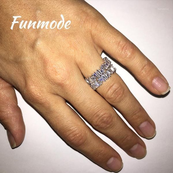 

wedding rings funmode thin baguette t ring brand engagement handmade trapezoid stone for women finger accessories anel f002r1, Slivery;golden