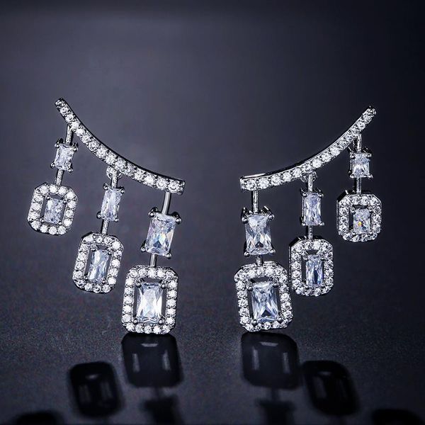 

dangle & chandelier uilz trendy women drop earrings with square cubic zircon paved for female party weeding ue2031, Silver