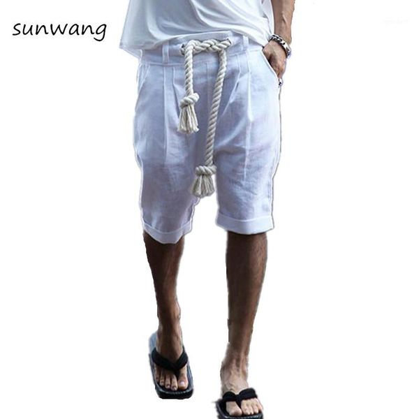 

men's shorts 2021 summer british harajuku fashion linen vintage jogger designer boardshorts men casual trousers white black1, White;black