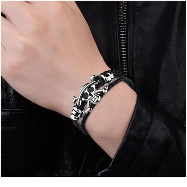 

linfang black skull head pirates bracelet cool bracelet braided skeleton linfa jllkyi