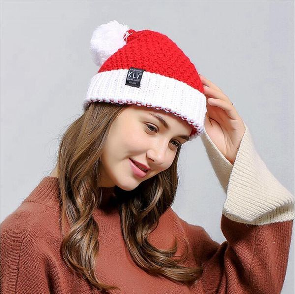 

knitted christmas plush hat autumn winter santa woolly caps red halloween creative gift ornaments decoration xmas cap dda416