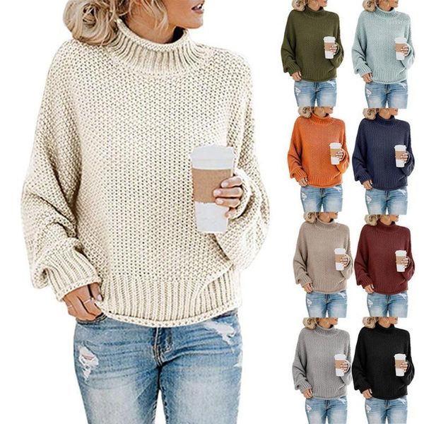 

winter women sweater solid color turtleneck sweater batwing sleeve loose knit sweaters pullover1, White;black