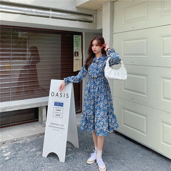 

coigarsam chiffon women dress new spring floral print dresses blue black 76221, Black;gray