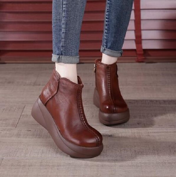 

boot for women spring fall boots genuine leather black brown fashion girl outdoor shoes size 35-40