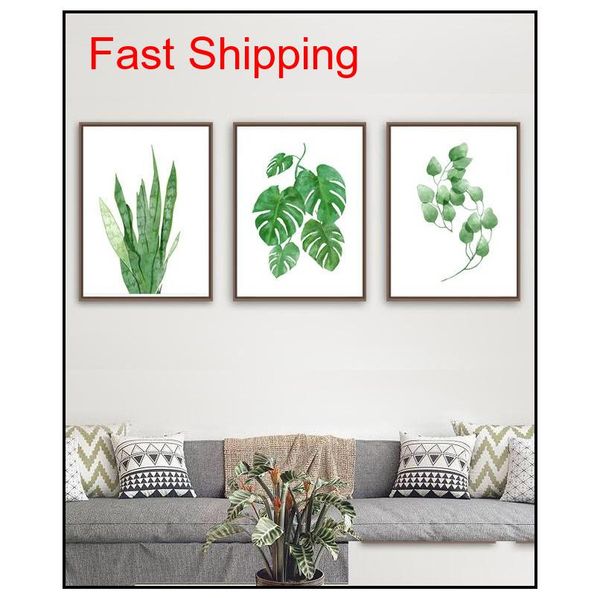 

modern watercolor tropical leaf posters canvas floral green plant art prints living room kitchen wall ps pai qyltus packing2010