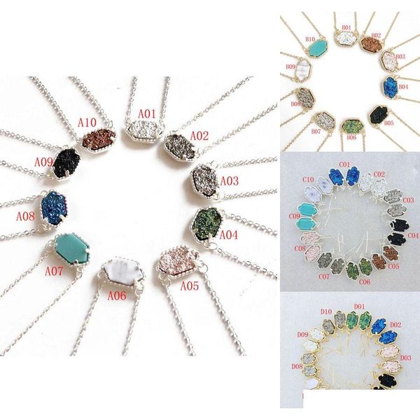 

druzy necklaces dangle earring set for women geometric natural drusy stone pendant charm chains female fashion jewelry im6bj, Silver