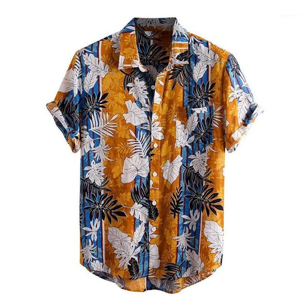

men's casual shirts feitong summer shirt men printed turn down collar short sleeve blouse male loose floral beach shirts1, White;black
