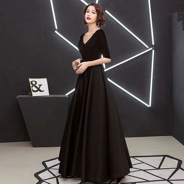 

2021 new dress cleavage v half a sleeve dressed as party length cdyp evening, Black;red
