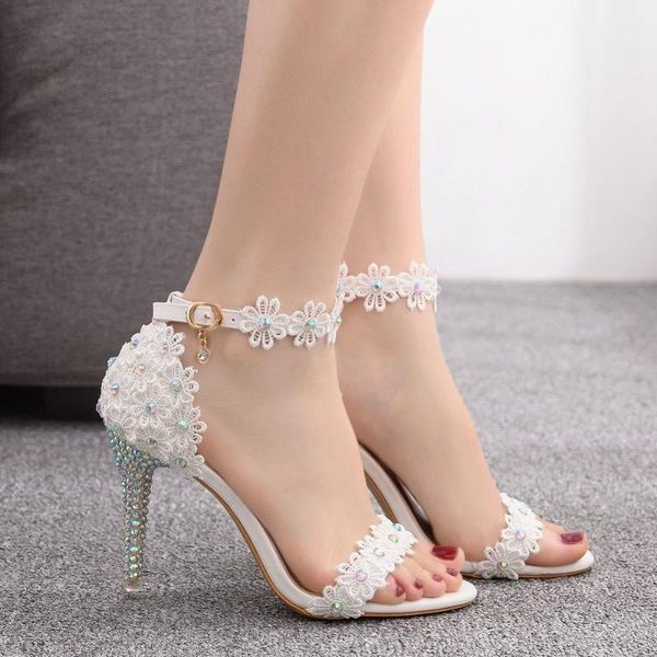 

new 9cm stiletto shoes, lace, flowers, rhinestones, bridal wedding shoes, p high-heeled sandals, Black
