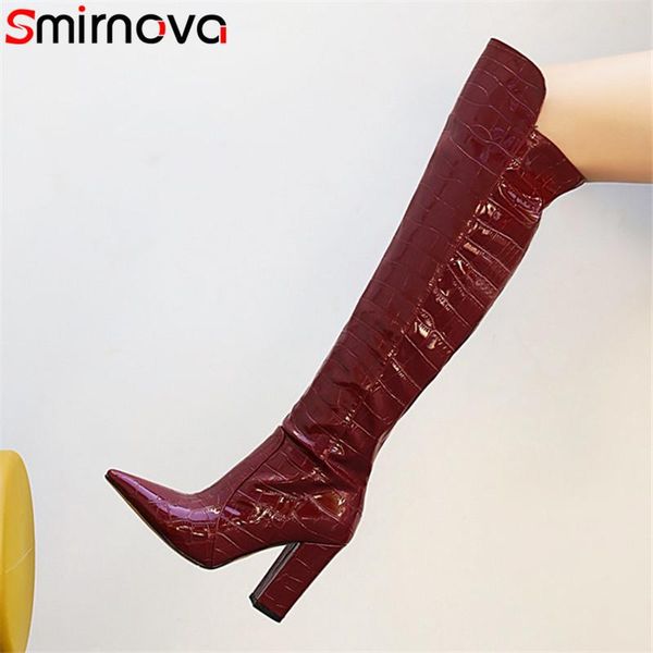 

smirnova 2020 over the knee boots women stone pattern pointed toe autumn winter high heel casual party shoes woman, Black