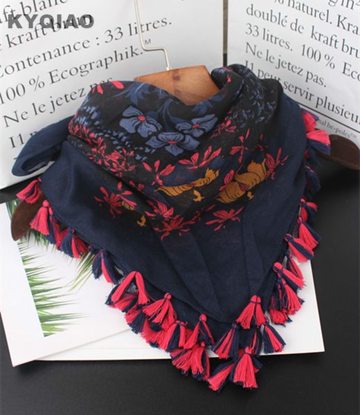 

kyqiao brand designer scarf women autumn spring mexico style hippie vintage ethnic tassels print scarves muffler cape 201026, Blue;gray