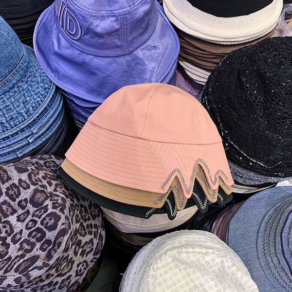 

decoration dome fisherman's chain new small brim fashion korean sunshade hat in spring and summer, Blue;gray