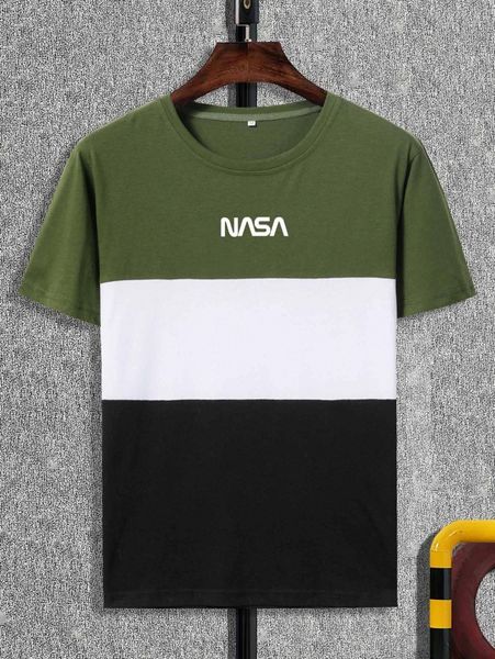 

men letter graphic color block tee y7be#, White;black