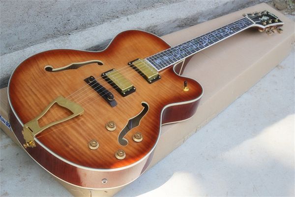 

flyoung l5 jazz hollow electric guitar fingerboard full tiger maple body