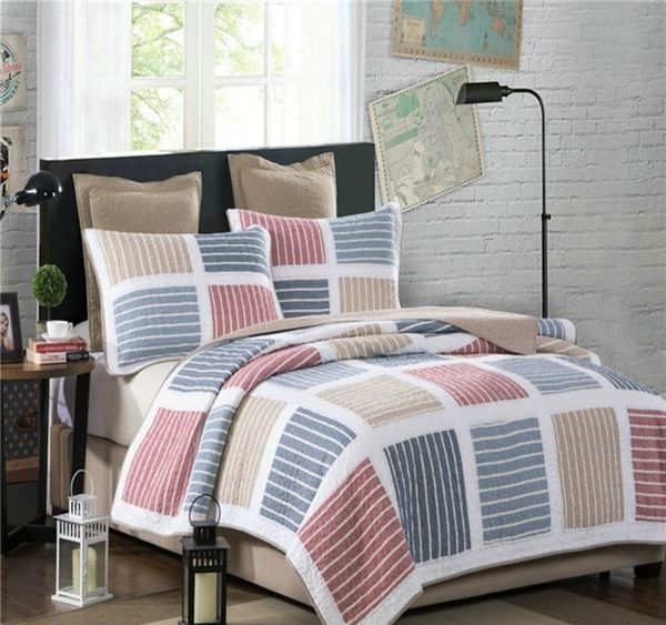 

american style pure cotton yarn-dyed hand-stitched patchwork quilt full  size 3pcs air-condition bed cover/bedspreadgg