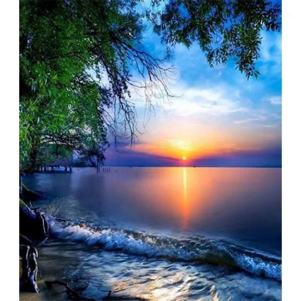 

5d diy diamond painting cross stitch sea full square diamond embroidery sunset full round mosaic landscape hyy1