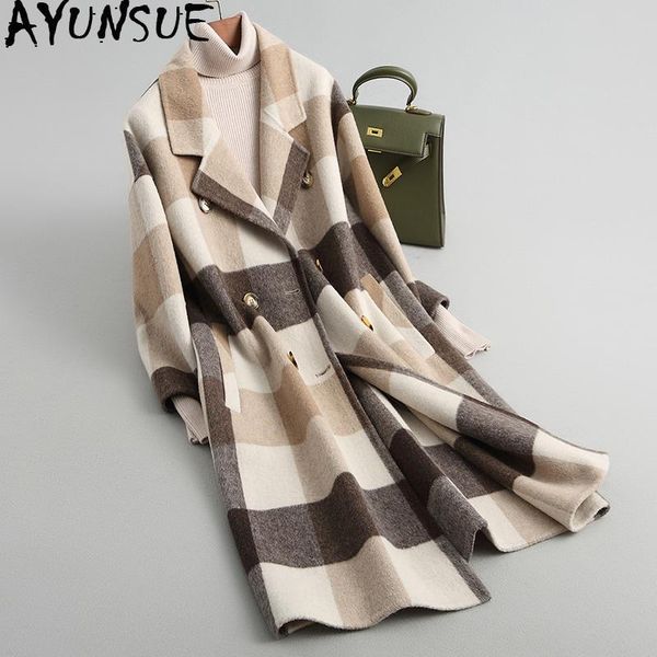 

women's wool & blends ayunsue winter coat women real female double side woolen coats and jackets korean windbreaker manteau femme my, Black