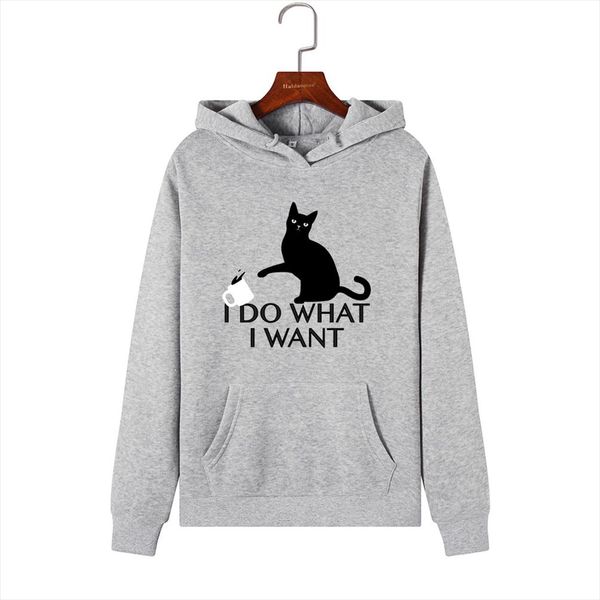 

женщины толстовки толстовки толстовка с капюшоном i do what i want cat печать осень зима пуловер женщины hoodie топы одежда outwear, Black