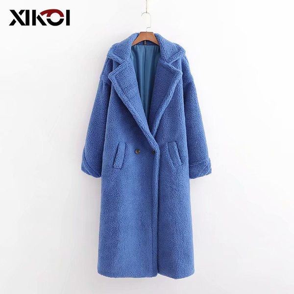 

women winter lamb furry coats warm long coat vintage women plush teddy coat casual loose oversized outwear soft fluffy jacket, Black