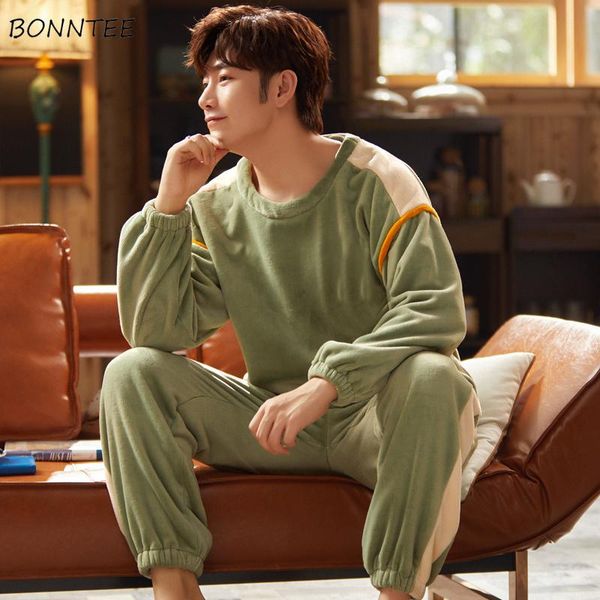 

winter coral fleece pajama sets men plush cartoon cute teenager couple loose soft sleepwear thicken oversize l-3xl pullover, Black;brown