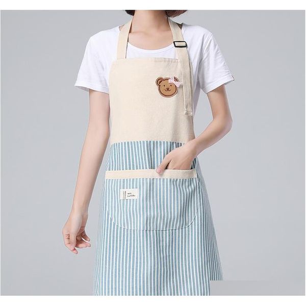 

striped apron for kitchen adjustable cotton linen aprons for woman chef apron baking accessories commercial restaurant ydq9z
