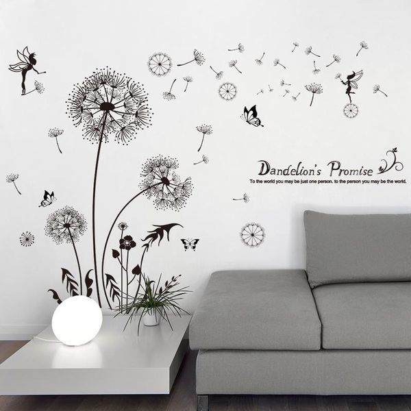 

[shijuekongjian] black color dandelions wall stickers diy flowers wall decals for living room kids bedroom kitchen decoration1