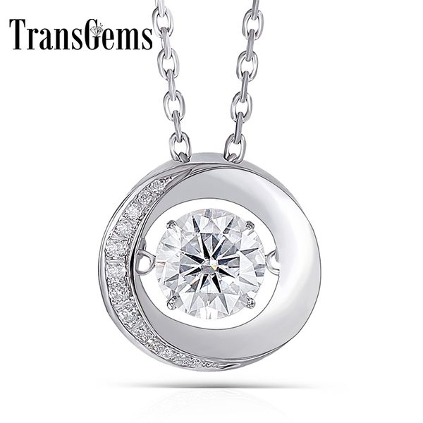 

transgems solid 14k 585 white gold center 1 ct 6.5mm f color moissanite floating setting pendant anniversary gifts for women y200620, Silver