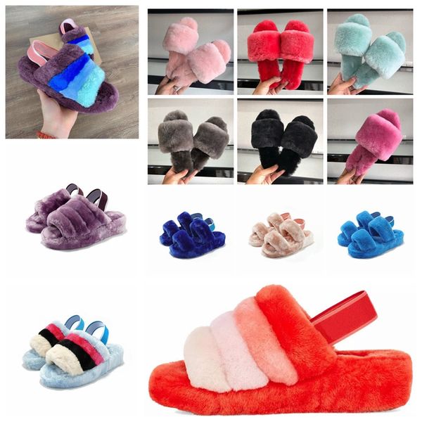

2020 furry slippers australia fluff oh yeah designer womens fashion casual winter slipper fuzz slippers women fluffy faux furry slides e8b1#, Black