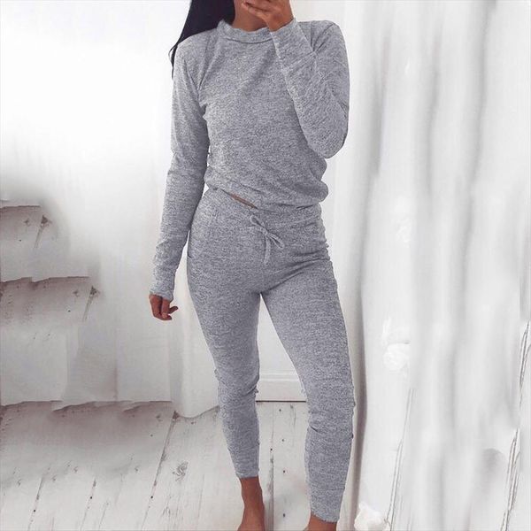 

women tracksuit 2 pcs set ladies casual autumn winter joggers active blouse pants sets sportswear tracksuits outfits 0117, Gray