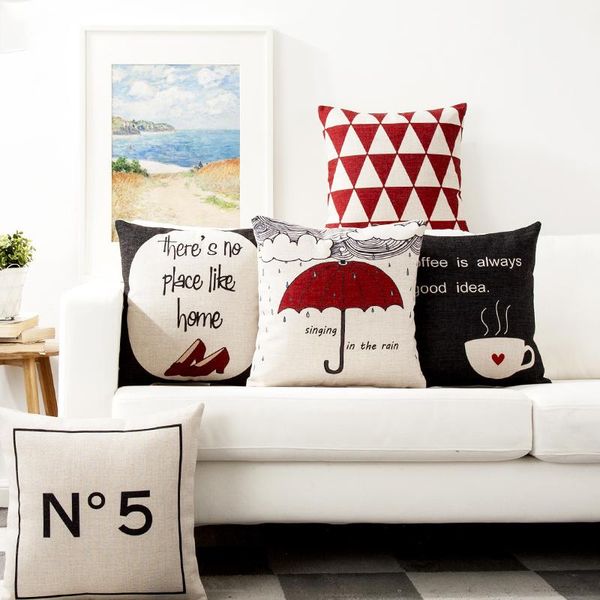 

decorative throw pillow cover case shoes umbrella coffee cup geometric cotton linen cushion cover for car sofa