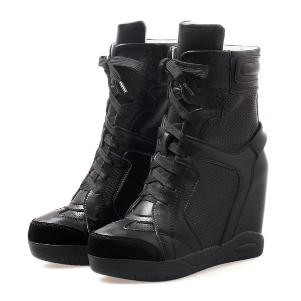 

inner high heels women boot female shoes woman ankle boots lace up sneaker boot woman shoes, Black