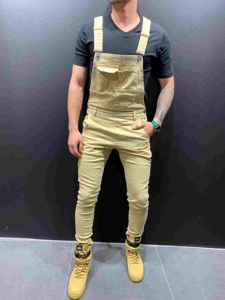 

2021 fashion mens uk mens fashion denim dungaree bib overalls jumpsuits moto biker jeans pants trousers, Blue