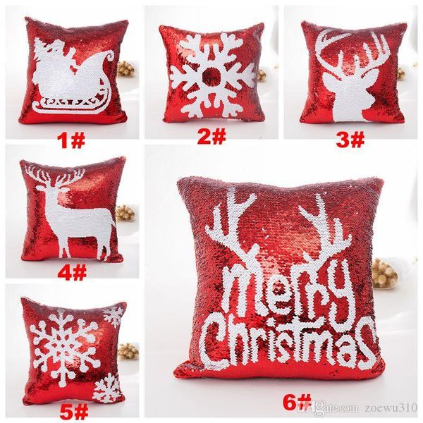 40*40 cm Merry Christmas Cedere di paillettes Custodia glitter divano di divano lancio cuscino Cuschetto Cestinata per arredamento per la casa Cover 6 Styles WDH0209