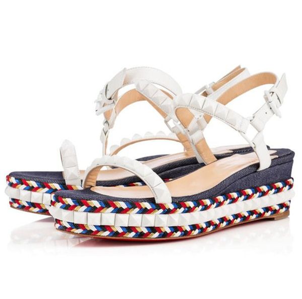 

summer women sandals red bottom flats little wedage shoes women's ankle strap gladiator sandals fashion studded cataclou wedages high h, Black