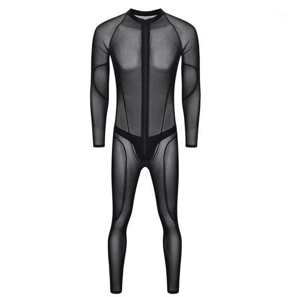 Мужские grings Sexy Men Mesh Mesh Patchwork See Then Bodysuite Shiny блестящий комбинезон.